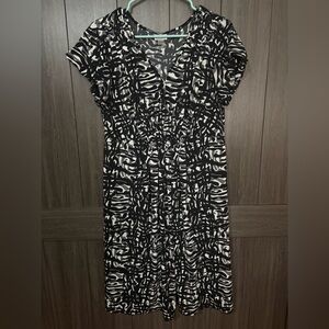 Worthington Womens Large Large Black White Gray Abstract Print Dress New